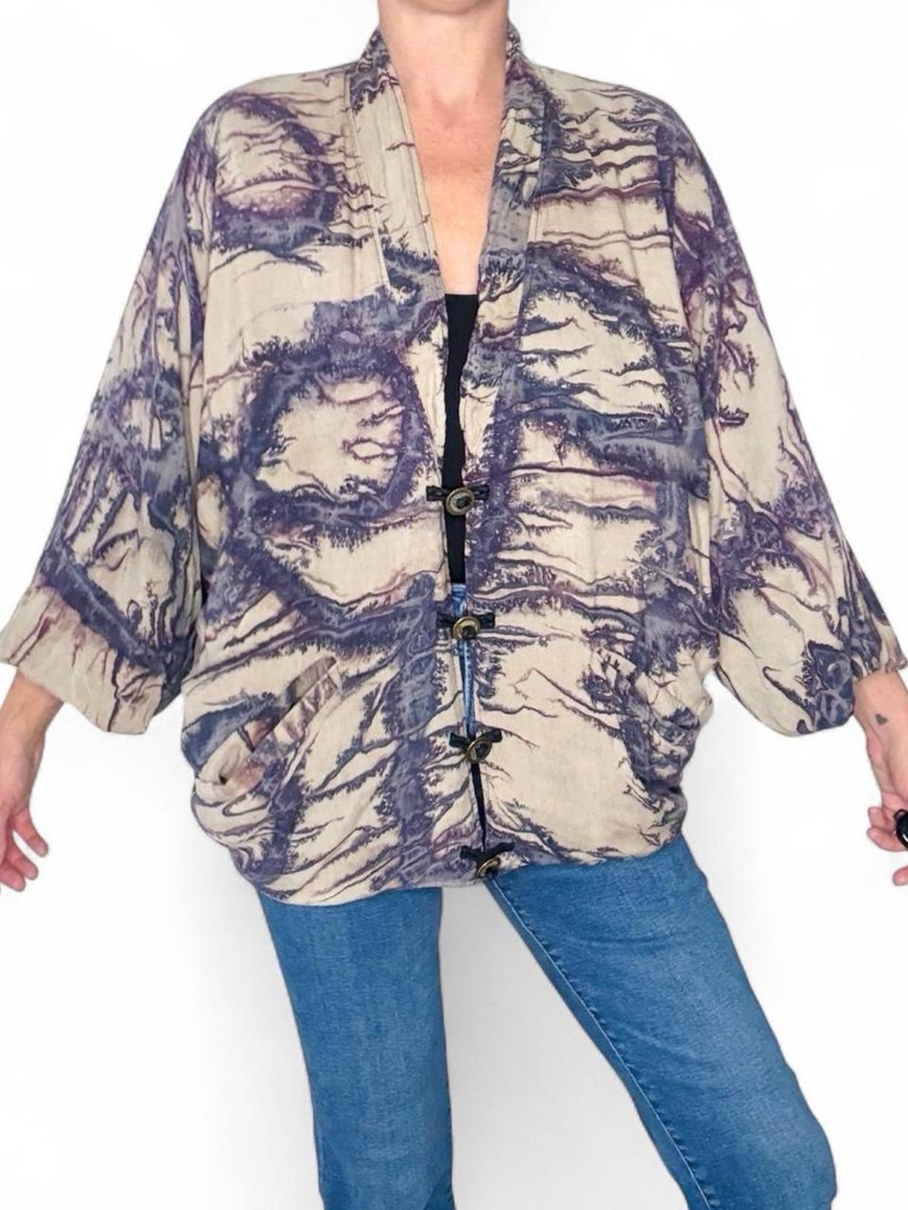 Vintage 80’s Dream Star Tan Purple Black Reversible Oversized Cardigan